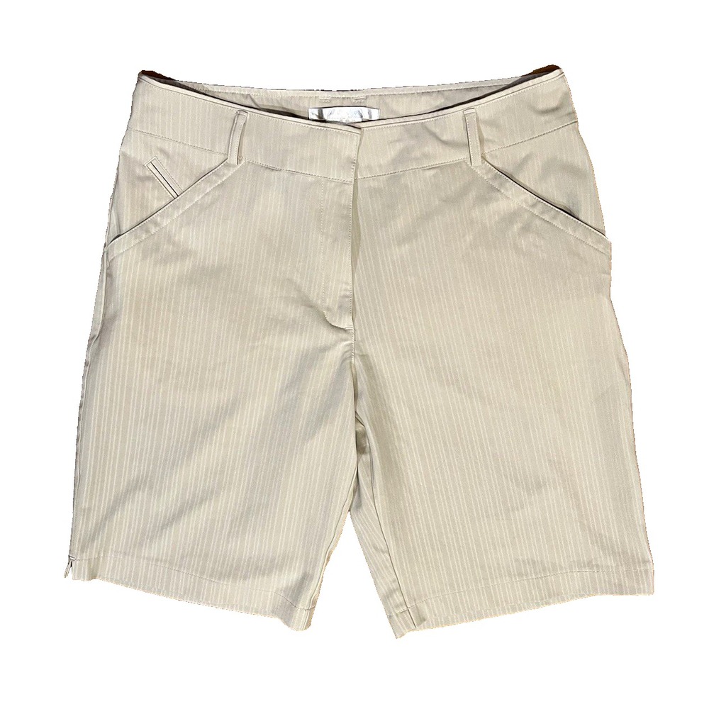 Nike Golf Womens Beige Pinstripe Stretch Shorts Size 10 Flat Front 05553